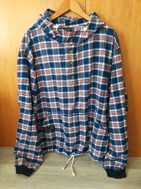 Vermont Flannel Company Hooded Pullover 2XL Blue, Red And White Plaid USA